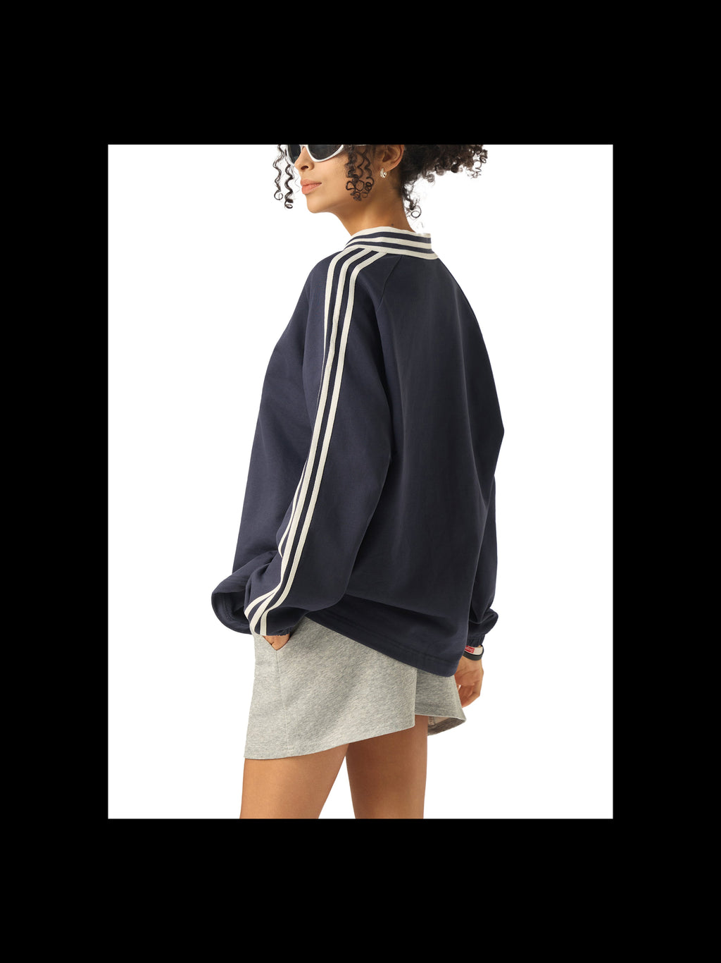 Contrast Striped Lapel Collar Sweatshirt